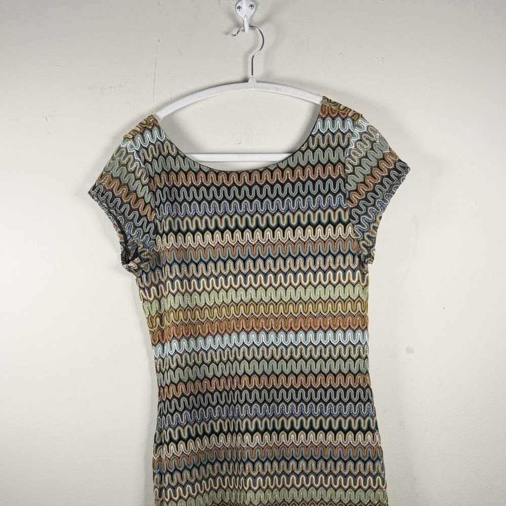 CATO Womens 12 Dress Colorful Zigzag 70's Dyed Knit Bodycon Midi Office Cocktail